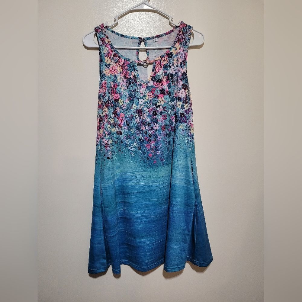 Etcyy Womans‎ Floral Blue Sleeveless Summer Dress